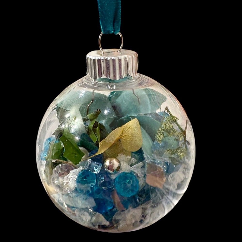 SET OF TWO Unbreakable Teal Holiday Ornament with Floral Design. - Picture 3 of 3